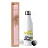 Easter Set, metallic stainless steel water bottle (750ml) & scented flat Easter candle (30cm) (PINK)