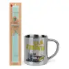 Easter Set, metallic thermal cup (300ml) & aromatic flat Easter candle (30cm) (TURQUOISE)