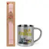 Easter Set, metallic thermal cup (300ml) & aromatic flat Easter candle (30cm) (PINK)