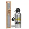 Easter Set, metallic silver aluminum water bottle (500ml) & aromatic flat Easter candle (30cm) (GRAY)
