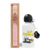 Easter Set, metallic aluminum bottle (500ml) & aromatic flat Easter candle (30cm) (PINK)