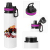 Metallic water bottle with safety lid, 850ml aluminum