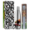 Easter Set, metallic stainless thermos flask (500ml) & scented flat Easter candle (30cm) (GRAY)