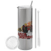 Tumbler stainless steel Silver 600ml, with metal straw & cleaning brush