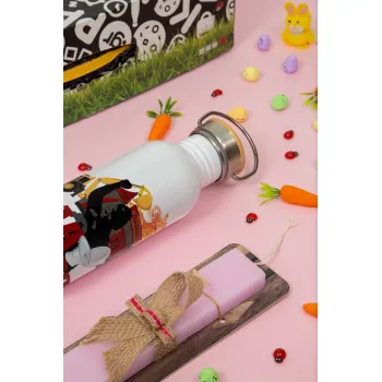 Ηλία ρίχτοοο!!!, Πασχαλινή Λαμπάδα με παγούρι μεταλλικό (620ml, stainless steel) & κερί αρωματικό πλακέ (30cm) (ΡΟΖ)