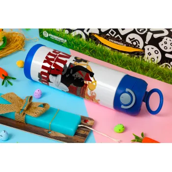 Ηλία ρίχτοοο!!!, Easter candle, Childrens hot water bottle, stainless steel, with safety straw, BLUE (500ml)