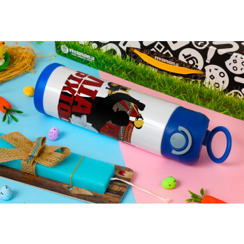 Ηλία ρίχτο!, Easter candle, Childrens hot water bottle, stainless steel, with safety straw, BLUE (500ml)