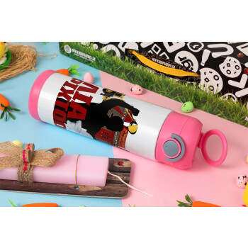 Ηλία ρίχτο!, Easter candle, Childrens hot water bottle, stainless steel, with safety straw, PINK (500ml)