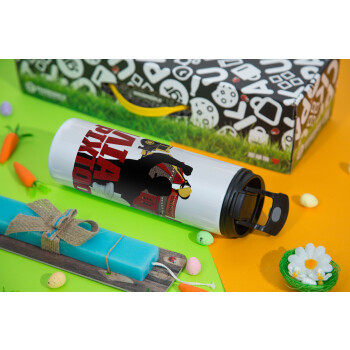 Ηλία ρίχτο!, Easter candle,Travel Tumbler 2 Lids, with metal straw & cleaning brush & aromatic flat candle (30cm) (BLUE)