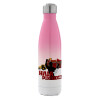 Metal mug thermos Pink/White (Stainless steel), double wall, 500ml