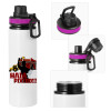 Metallic water bottle with safety lid, 850ml aluminum