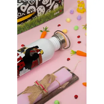 Ηλία ρίχτο!, Πασχαλινή Λαμπάδα με παγούρι μεταλλικό (620ml, stainless steel) & κερί αρωματικό πλακέ (30cm) (ΡΟΖ)