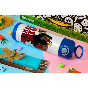 Ηλία ρίχτο!, Easter candle, Childrens hot water bottle, stainless steel, with safety straw, BLUE (500ml)