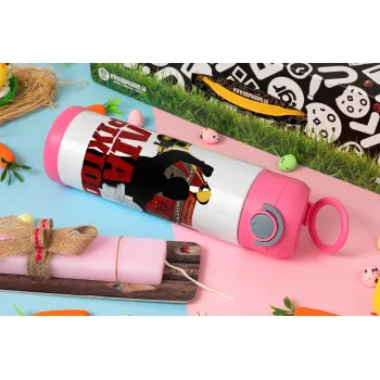 Ηλία ρίχτο!, Easter candle, Childrens hot water bottle, stainless steel, with safety straw, PINK (500ml)