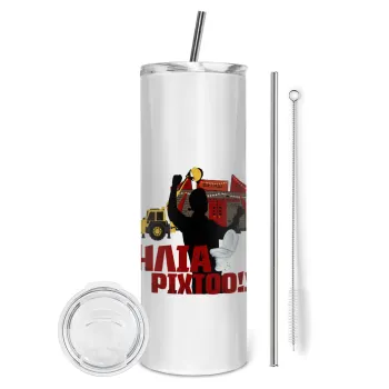 Ηλία ρίχτο!, Tumbler ποτήρι θερμό από ανοξείδωτο ατσάλι 600ml, με μεταλλικό καλαμάκι & βούρτσα καθαρισμού