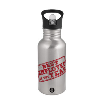 Best employee of the year, Water bottle Silver with straw, stainless steel 500ml