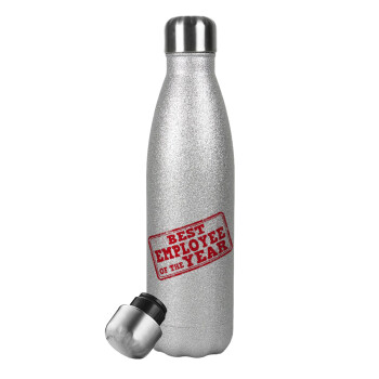 Best employee of the year, Metallic Glitter Silver Thermos Flask (Stainless steel), double-walled, 500ml