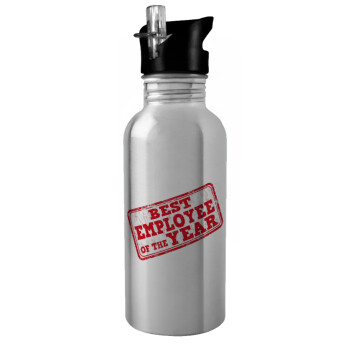 Best employee of the year, Water bottle Silver with straw, stainless steel 600ml