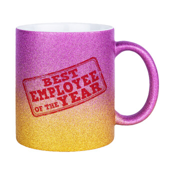 Best employee of the year, Κούπα Χρυσή/Ροζ Glitter, κεραμική, 330ml