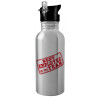 Water bottle Silver with straw, stainless steel 600ml