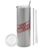 Tumbler stainless steel Silver 600ml, with metal straw & cleaning brush