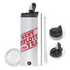 Travel Tumbler 2 Lids, with metal straw & cleaning brush (Stainless steel 304 Food grade, BPA free, 600ml)