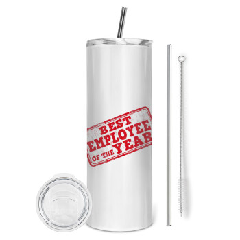 Best employee of the year, Tumbler ποτήρι θερμό από ανοξείδωτο ατσάλι 600ml, με μεταλλικό καλαμάκι & βούρτσα καθαρισμού