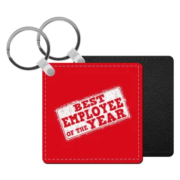 Best employee of the year, Μπρελόκ Δερματίνη, τετράγωνο ΜΑΥΡΟ (5x5cm)