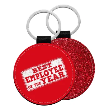 Best employee of the year, Μπρελόκ Δερματίνη, στρογγυλό ΚΟΚΚΙΝΟ (5cm)