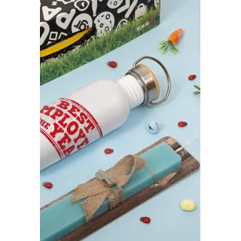 Best employee of the year, Πασχαλινή Λαμπάδα με παγούρι μεταλλικό (620ml, stainless steel) & κερί αρωματικό πλακέ (30cm) (ΤΙΡΚΟΥΑΖ)