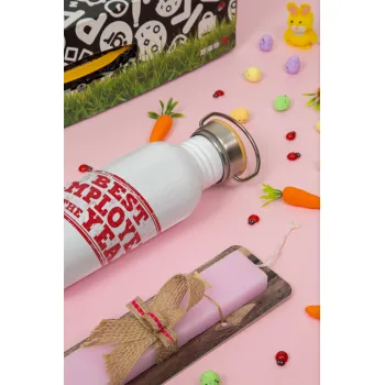 Best employee of the year, Πασχαλινή Λαμπάδα με παγούρι μεταλλικό (620ml, stainless steel) & κερί αρωματικό πλακέ (30cm) (ΡΟΖ)