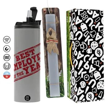 Best employee of the year, Πασχαλινή Λαμπάδα με Travel Tumbler θερμό (600ml, BPA free) & κερί αρωματικό πλακέ (30cm) (ΓΚΡΙ)