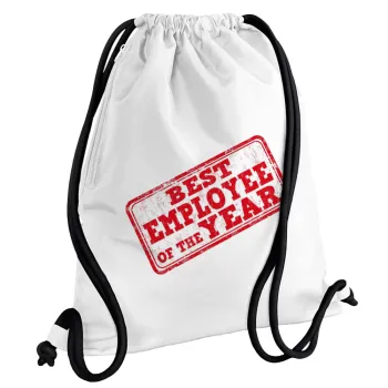 Best employee of the year, Backpack pouch GYMBAG white, with pocket (40x48cm) & thick cords