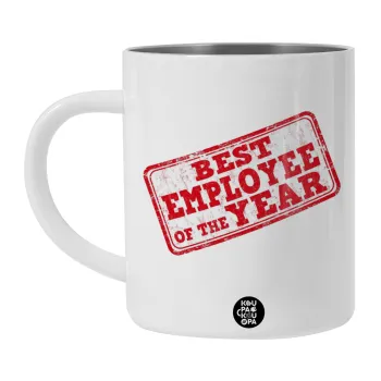 Best employee of the year, Λευκή Ανοξείδωτη Μεταλλική Κούπα 450ml - Διπλού Τοιχώματος 