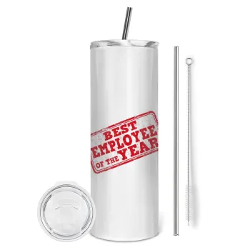 Best employee of the year, Tumbler ποτήρι θερμό από ανοξείδωτο ατσάλι 600ml, με μεταλλικό καλαμάκι & βούρτσα καθαρισμού