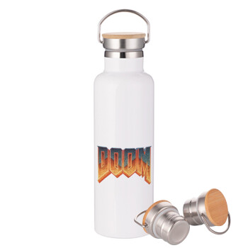 DOOM, Stainless steel White with wooden lid (bamboo), double wall, 750ml