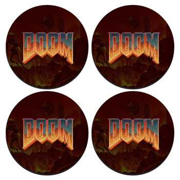 DOOM, SET of 4 round wooden coasters (9cm)