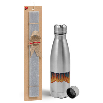 DOOM, Easter Set, metallic Inox water bottle (750ml) & aromatic flat Easter candle (30cm) (GRAY)