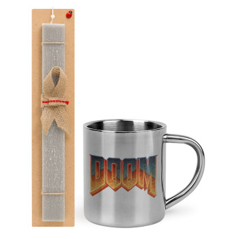 DOOM, Easter Set, metallic thermal cup (300ml) & Easter aromatic flat candle (30cm) (GRAY)
