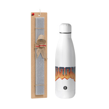 DOOM, Easter Set, metallic stainless thermos bottle (500ml) & scented flat Easter candle (30cm) (GRAY)