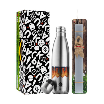 DOOM, Easter Set, metallic stainless thermos flask (500ml) & scented flat Easter candle (30cm) (GRAY)
