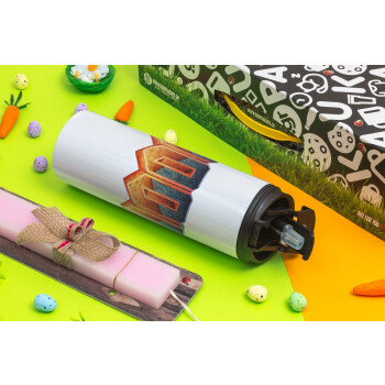 DOOM, Easter candle,Travel Tumbler 2 Lids, with metal straw & cleaning brush & aromatic flat candle (30cm) (PINK)