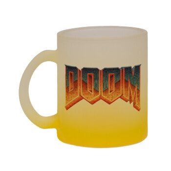 DOOM, Κούπα γυάλινη δίχρωμη με βάση το κίτρινο ματ, 330ml
