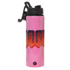 Metallic water bottle with safety lid, 850ml aluminum