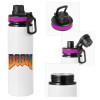 Metallic water bottle with safety lid, 850ml aluminum