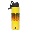 Metallic water bottle with safety lid, 850ml aluminum