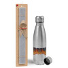 Easter Set, metallic Inox water bottle (750ml) & aromatic flat Easter candle (30cm) (GRAY)