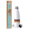 Easter Set, metallic stainless steel water bottle (750ml) & aromatic flat Easter candle (30cm) (TURQUOISE)