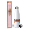 Easter Set, metallic stainless steel water bottle (750ml) & scented flat Easter candle (30cm) (PINK)