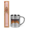 Easter Set, metallic thermal cup (300ml) & aromatic flat Easter candle (30cm) (PINK)